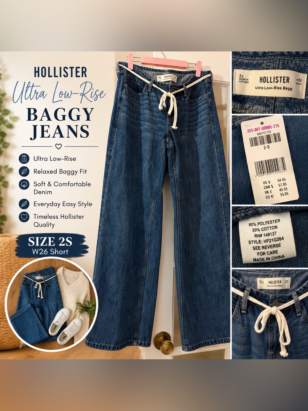 NWT-Hollister Ultra Low-Rise Baggy Jeans